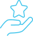 Étoile et qualité : Garantie d'excellence et service premium. Main ouverte tenant une étoile d'excellence. Symbole de qualité, de prime ou de service client premium en couleur cyan.